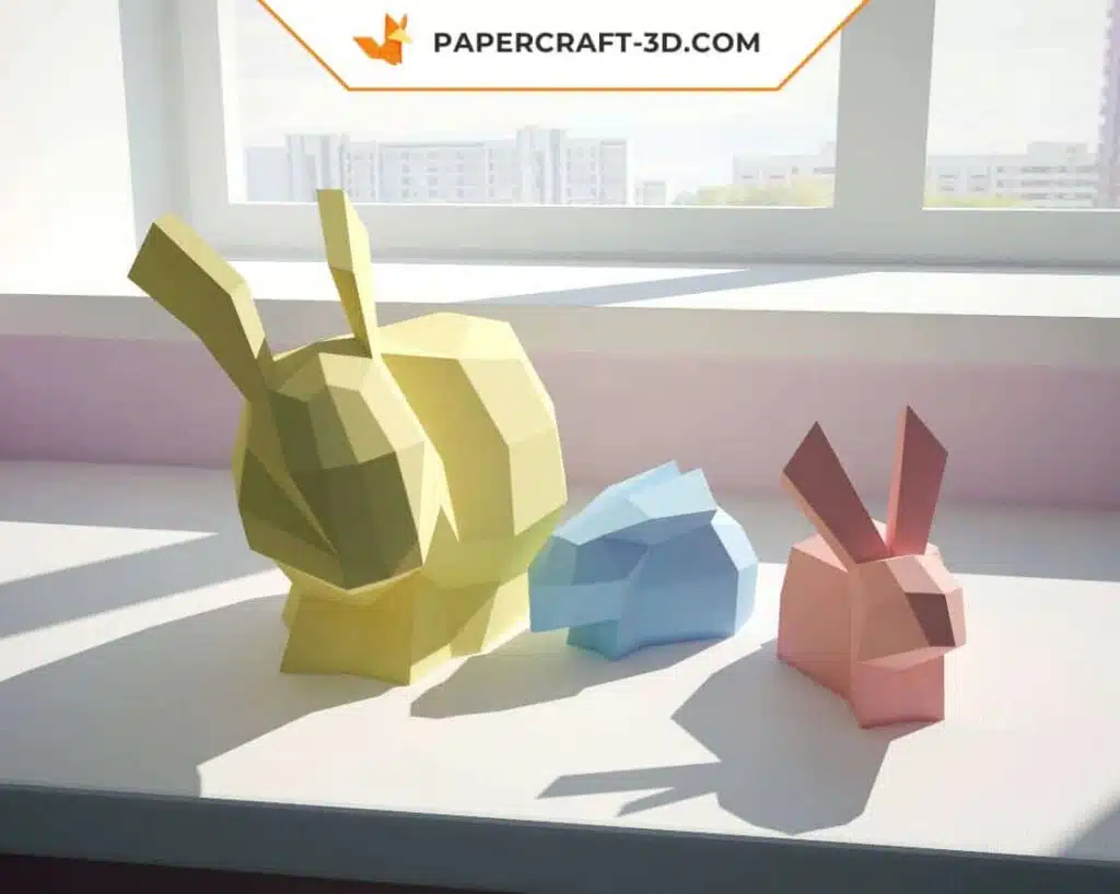 Papercraft lapin : kit de sculpture origami en papier 3D, weergave 2