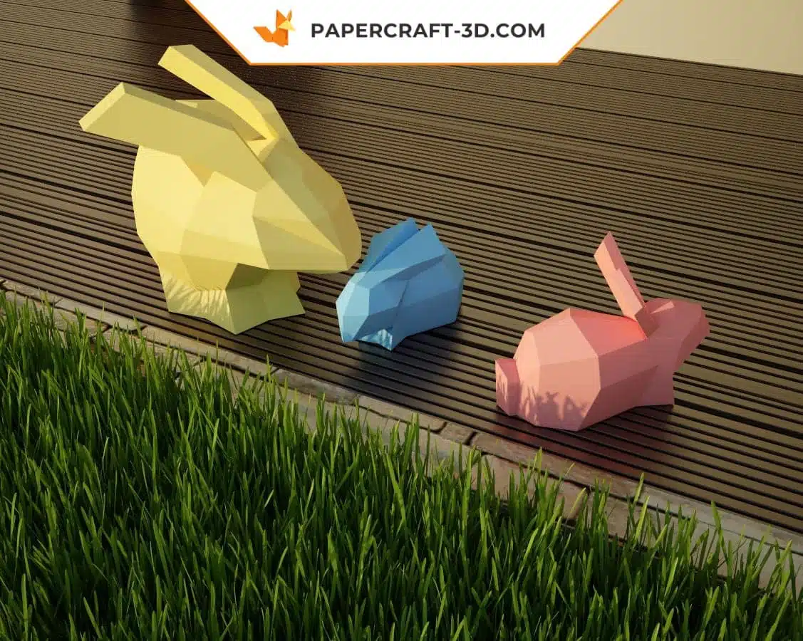 Papercraft lapin : kit de sculpture origami en papier 3D, weergave 4