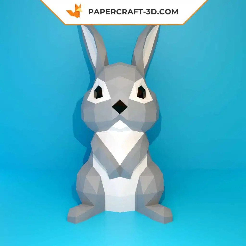 Papercraft de coelho cinza em origami 3D