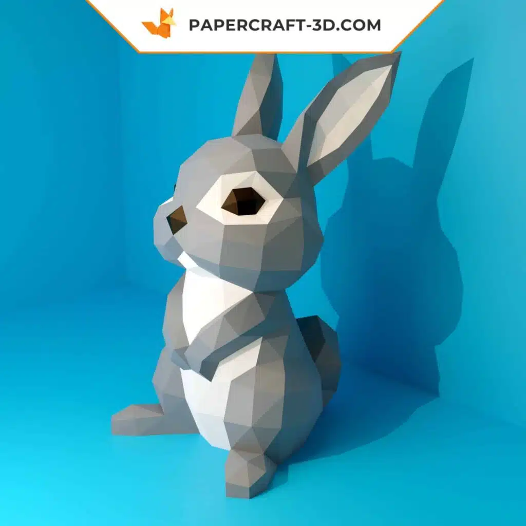Papercraft de coelho cinza em origami 3D