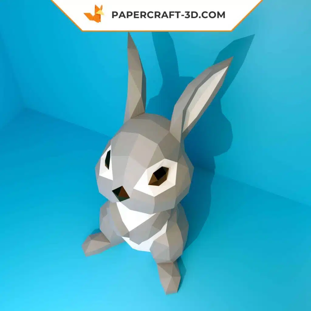 Papercraft de coelho cinza em origami 3D