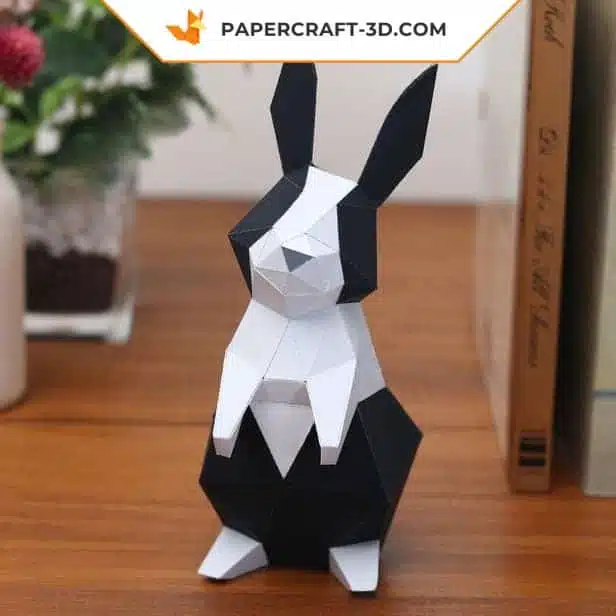 Papercraft schwarz-weißer Hase als 3D-Origami