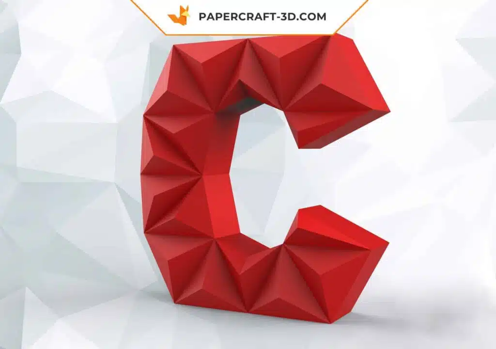Papercraft lettre C origami papier 3D DIY pepakura à faible polygone, weergave 2