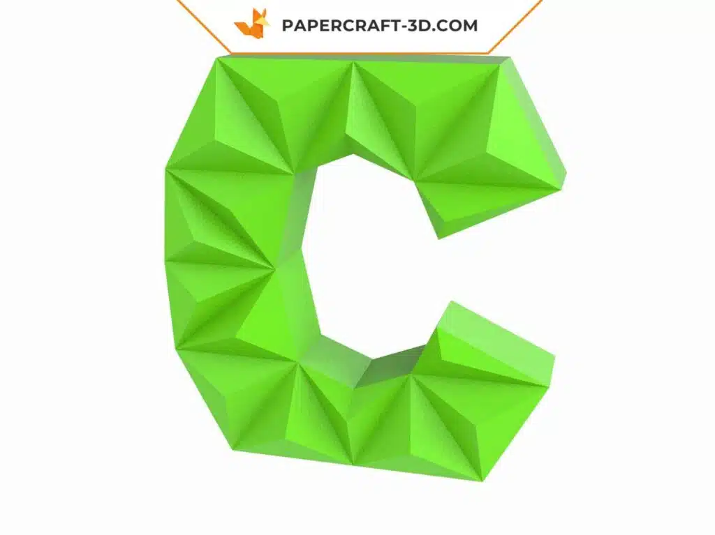 Papercraft lettre C origami papier 3D DIY pepakura à faible polygone, weergave 3