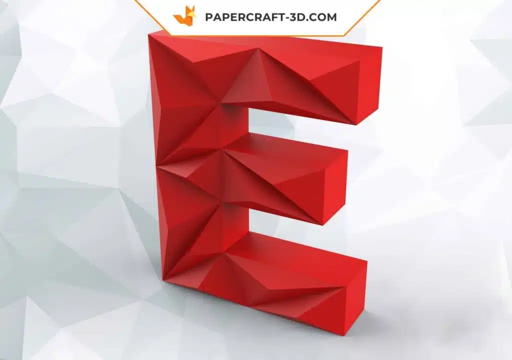Papercraft lettre E origami papier 3D DIY pepakura basse poly, weergave 2