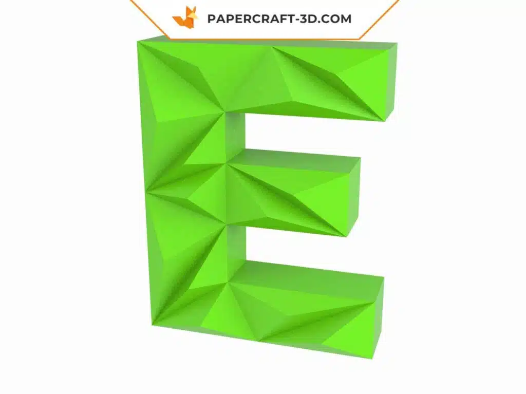 Papercraft lettre E origami papier 3D DIY pepakura basse poly, weergave 3