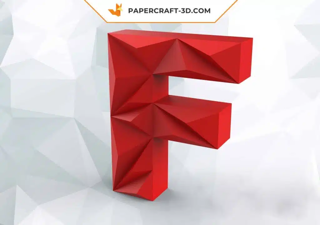 Papercraft lettre F origami papier 3D DIY pepakura low poly, weergave 2