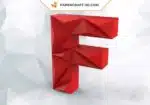 Papercraft lettre F origami papier 3D DIY pepakura low poly, weergave 2