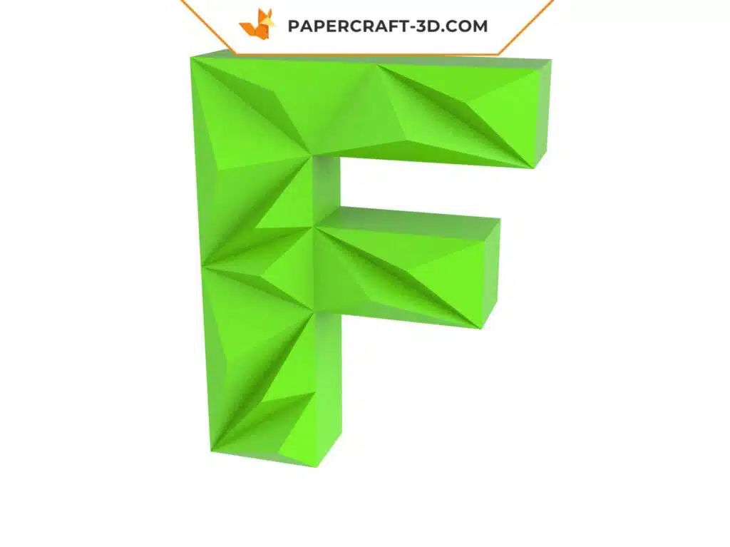 Papercraft lettre F origami papier 3D DIY pepakura low poly, weergave 3
