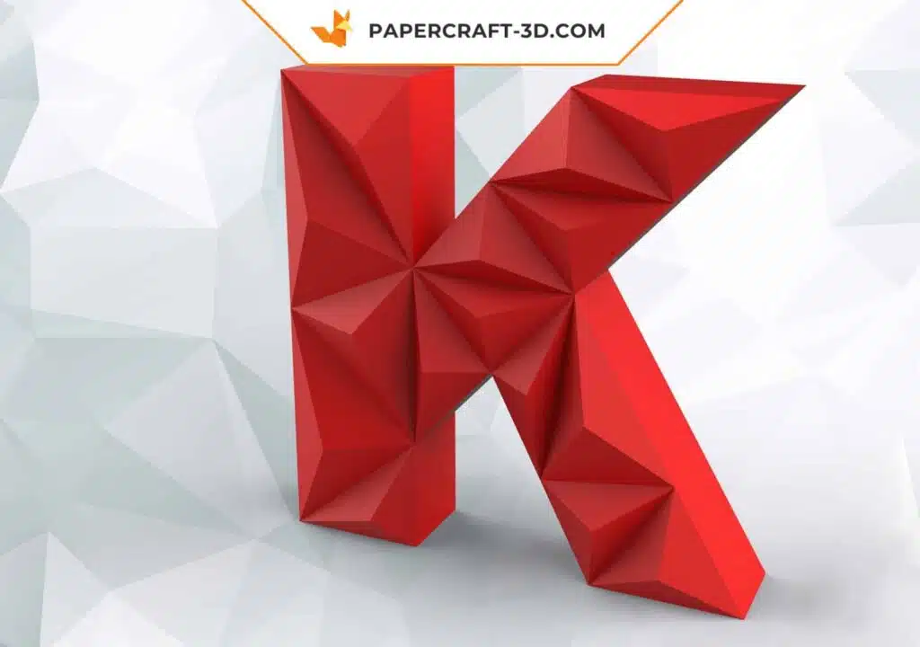 Papercraft lettre K origami papier 3D DIY pepakura en basse poly, weergave 2