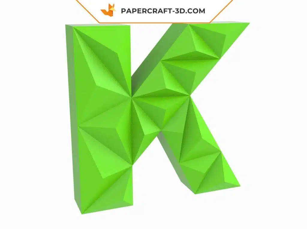 Papercraft lettre K origami papier 3D DIY pepakura en basse poly, weergave 3