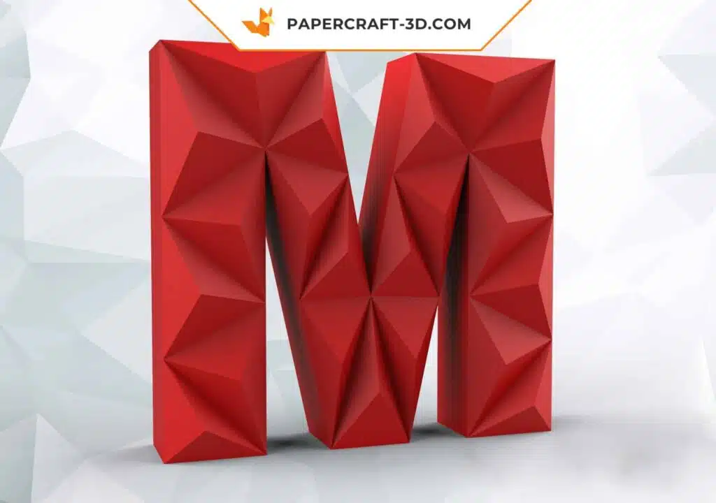 Papercraft lettre M origami papier 3D DIY basse polygone, weergave 2