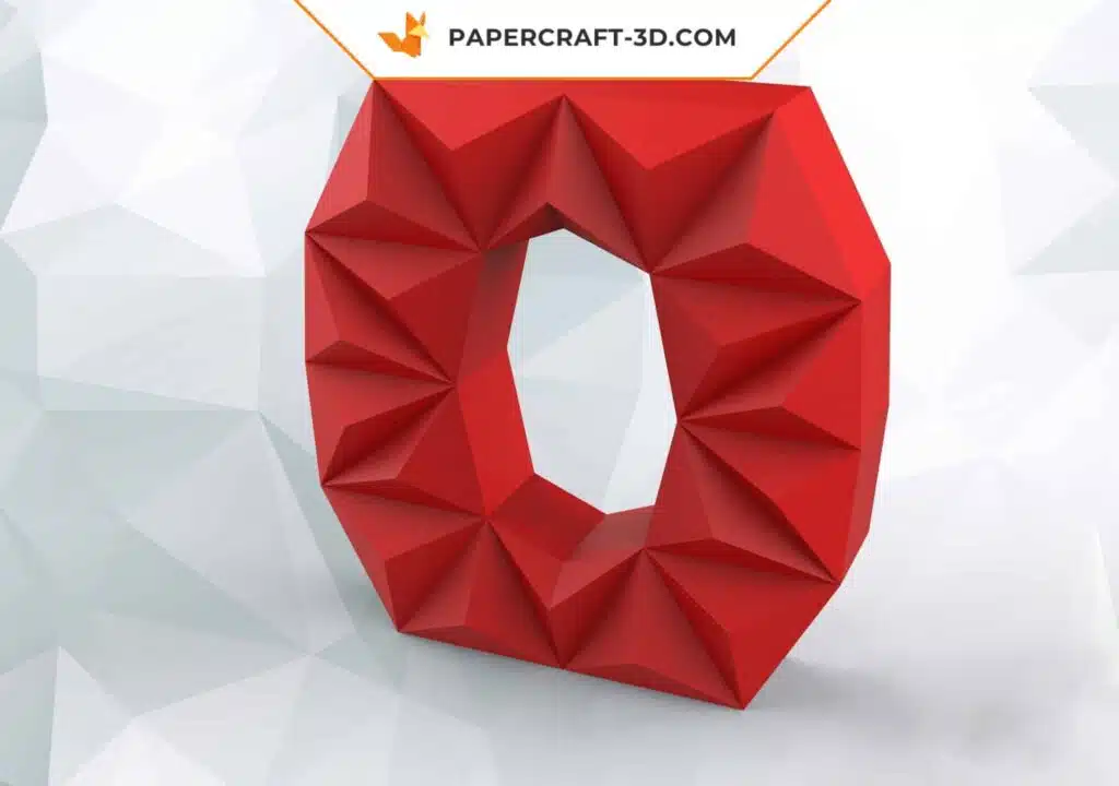 Papercraft lettre O en origami papier 3D DIY low poly, weergave 2