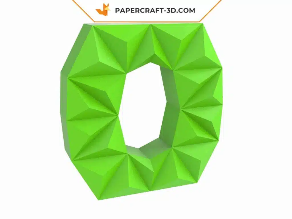 Papercraft lettre O en origami papier 3D DIY low poly, weergave 3
