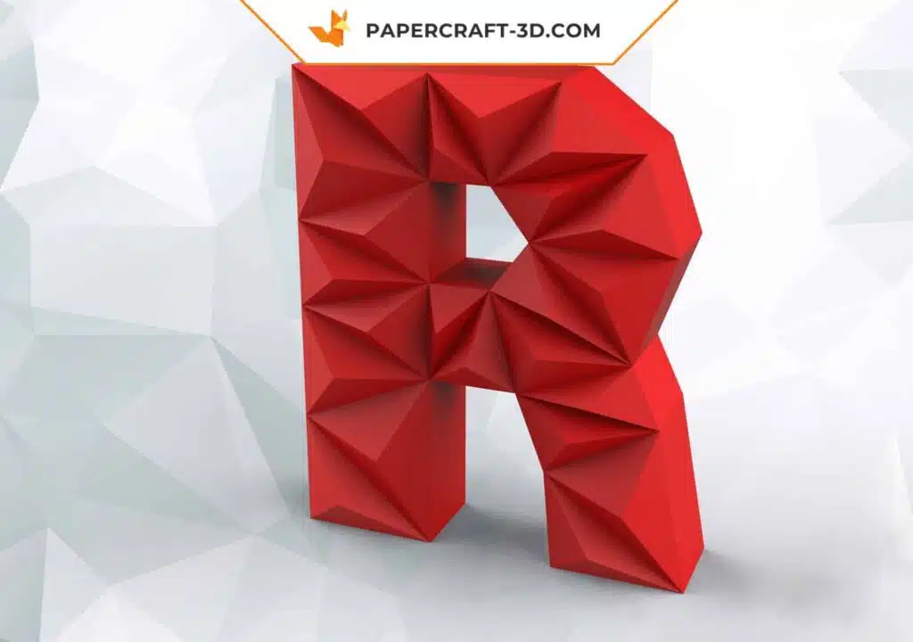 Papercraft lettre R origami papier 3D DIY pepakura faible polygone, weergave 2