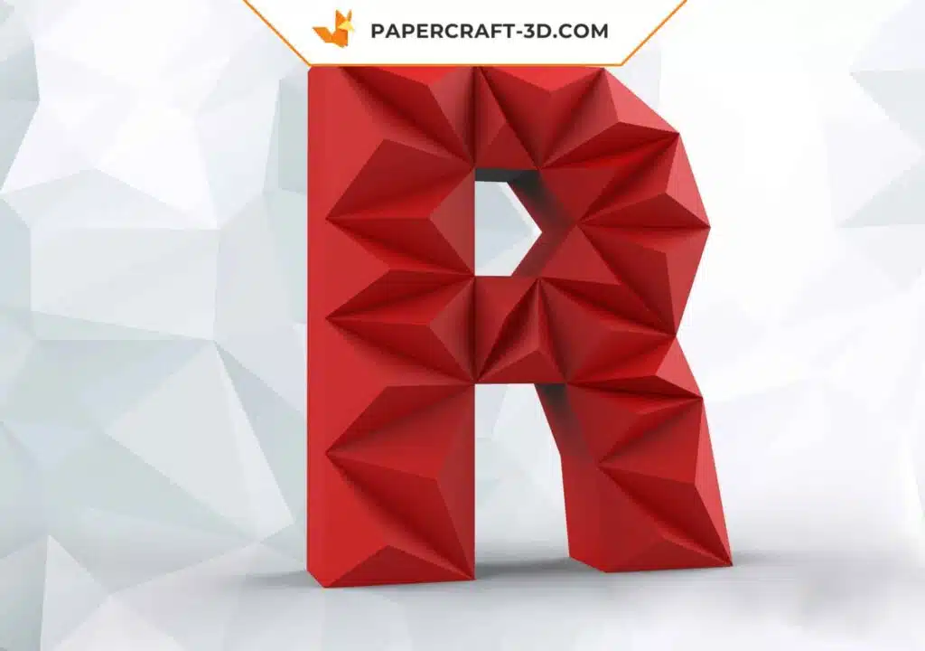Papercraft lettre R origami papier 3D DIY pepakura faible polygone