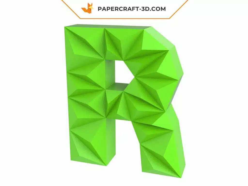 Papercraft lettre R origami papier 3D DIY pepakura faible polygone, weergave 3
