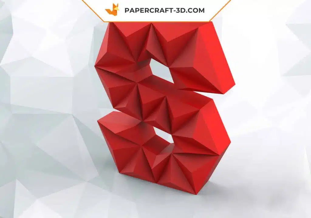 Papercraft lettre S origami papier 3D DIY pepakura low poly, weergave 2
