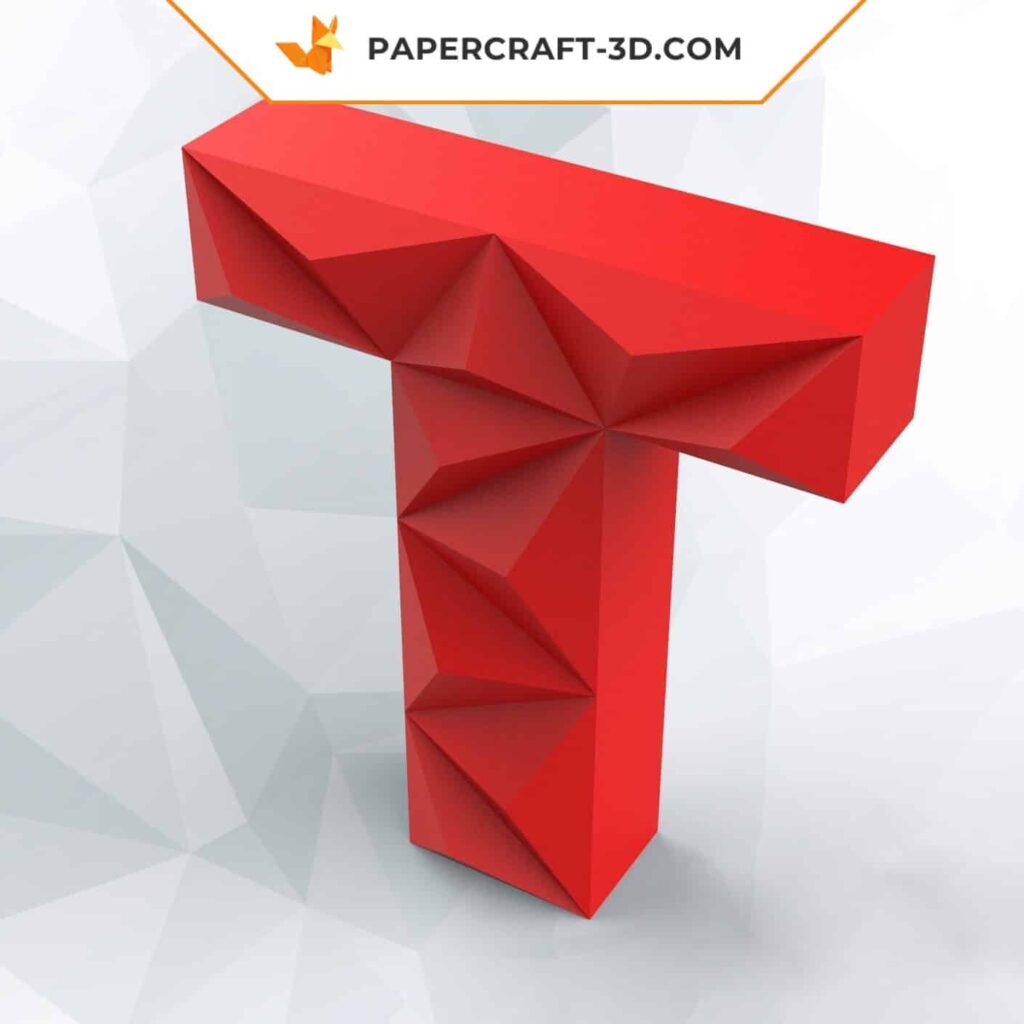 Papercraft letter T in 3D origami