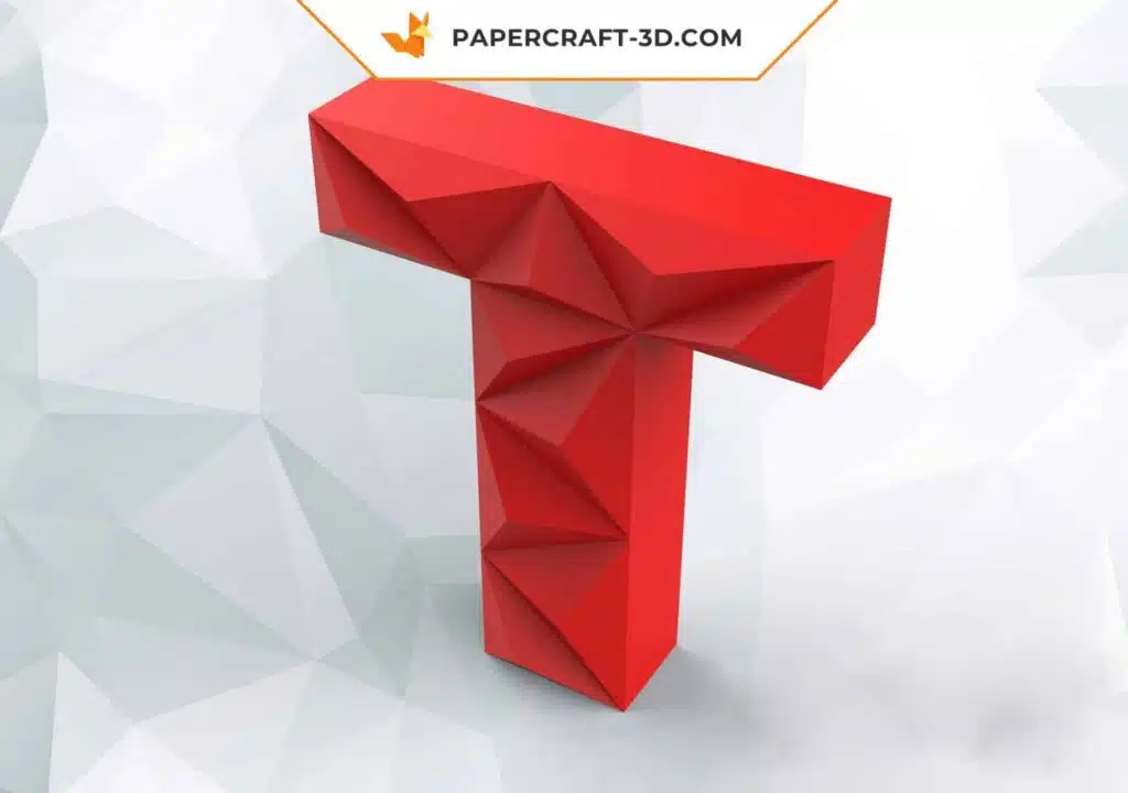 Papercraft lettre T origami papier 3D DIY pepakura low poly, weergave 2