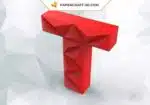 Papercraft lettre T origami papier 3D DIY pepakura low poly, weergave 2