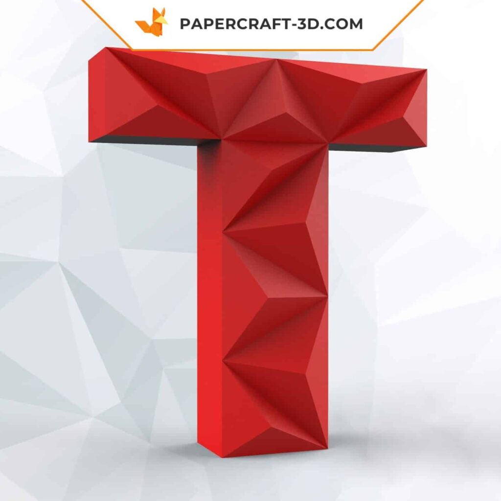 Papercraft letter T in 3D origami
