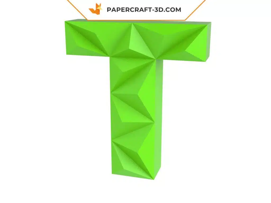 Papercraft lettre T origami papier 3D DIY pepakura low poly, weergave 3