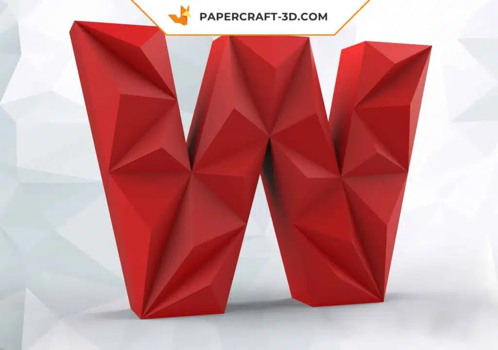 Papercraft lettre W origami papier 3D DIY pepakura basse poly, weergave 2