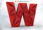 Papercraft lettre W origami papier 3D DIY pepakura basse poly, weergave 2