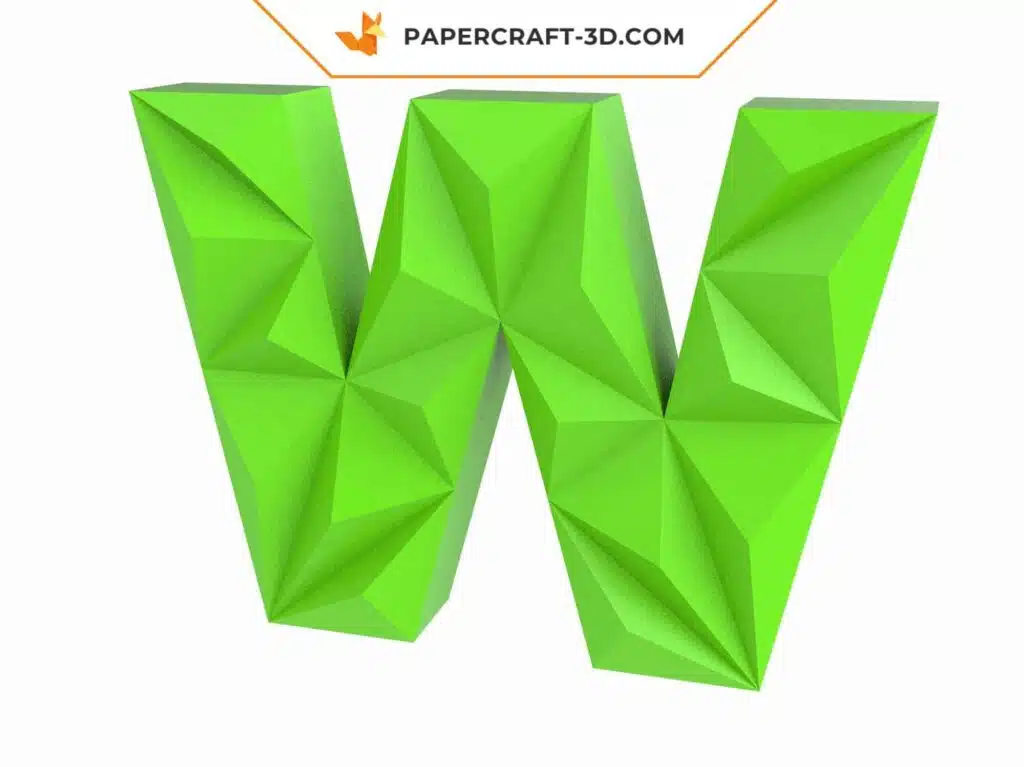 Papercraft lettre W origami papier 3D DIY pepakura basse poly, weergave 3