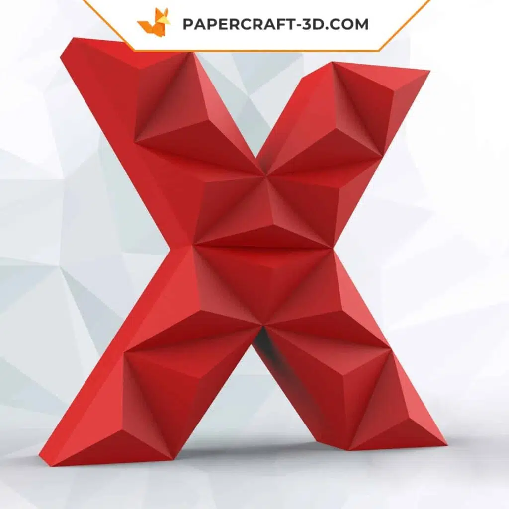 Papercraft letter X in origami 3D