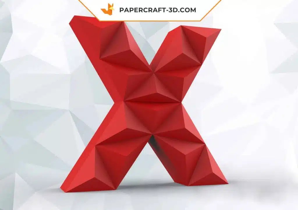 Papercraft lettre X origami papier 3D DIY basse poly, weergave 2