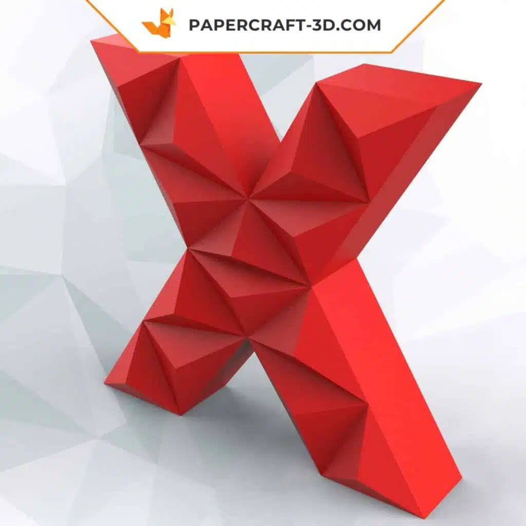 Papercraft letter X in origami 3D