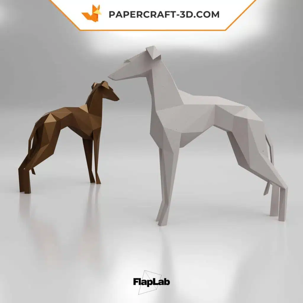 Papercraft Italienisches Windspiel stehend als 3D-Origami, Detail