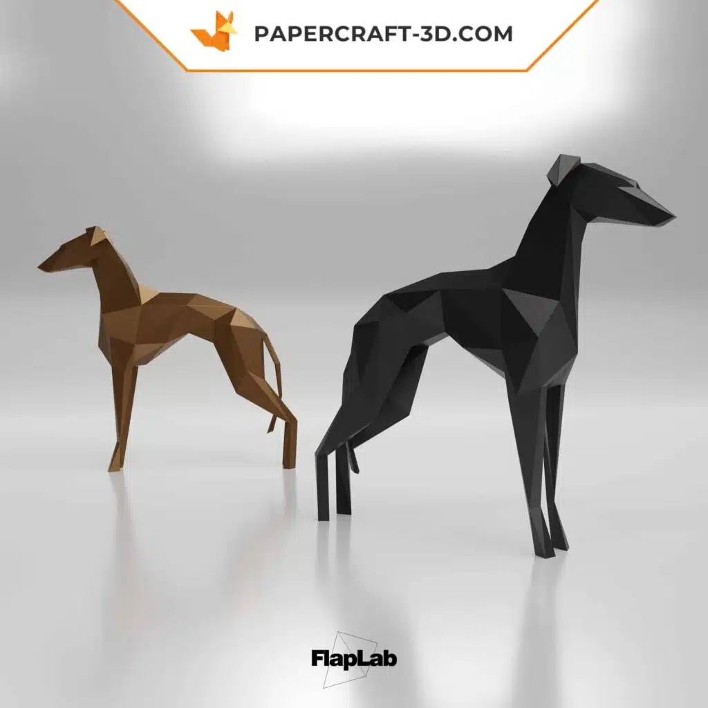 Papercraft Italienisches Windspiel stehend als 3D-Origami