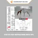 Papercraft Italienisches Windspiel stehend als 3D-Origami, Rückansicht