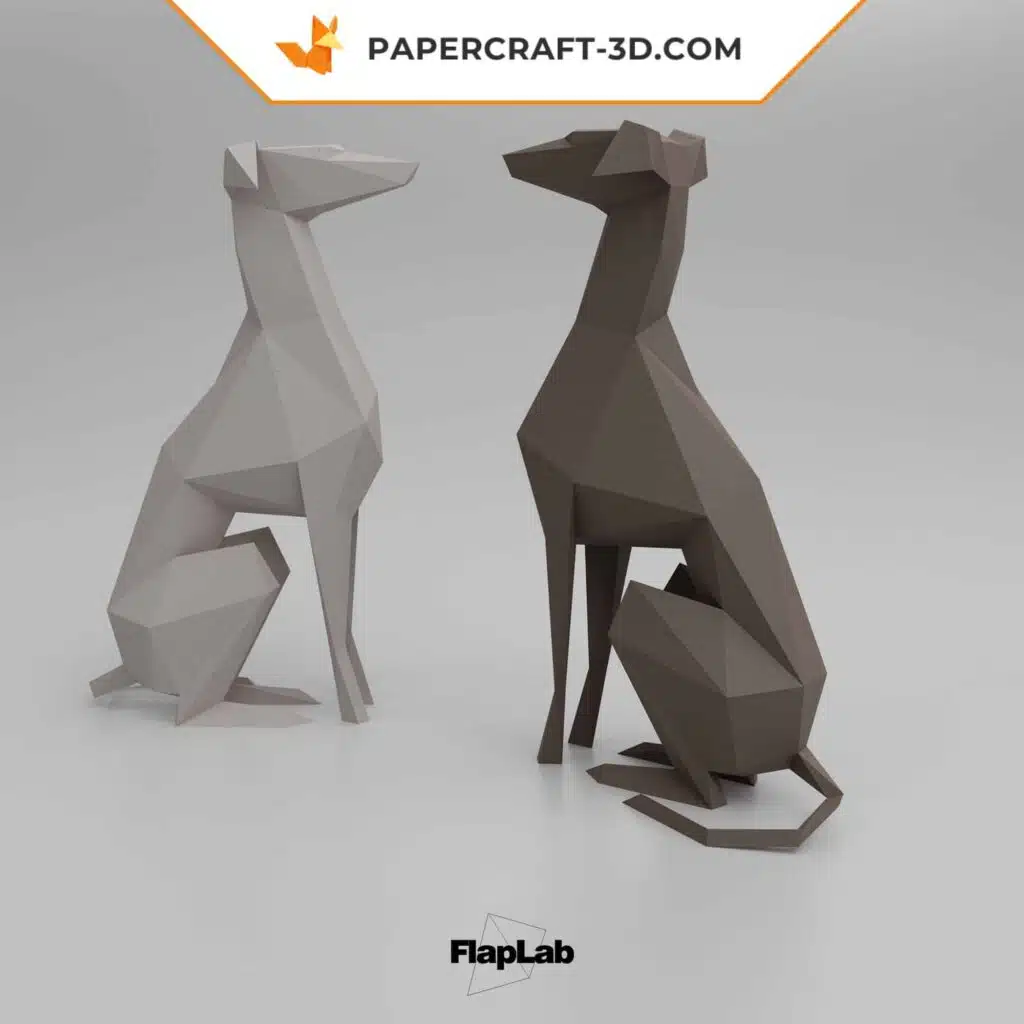 Papercraft sitzender Italienischer Windhund in Origami, Detail