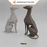 Papercraft sitzender Italienischer Windhund in Origami, Detail