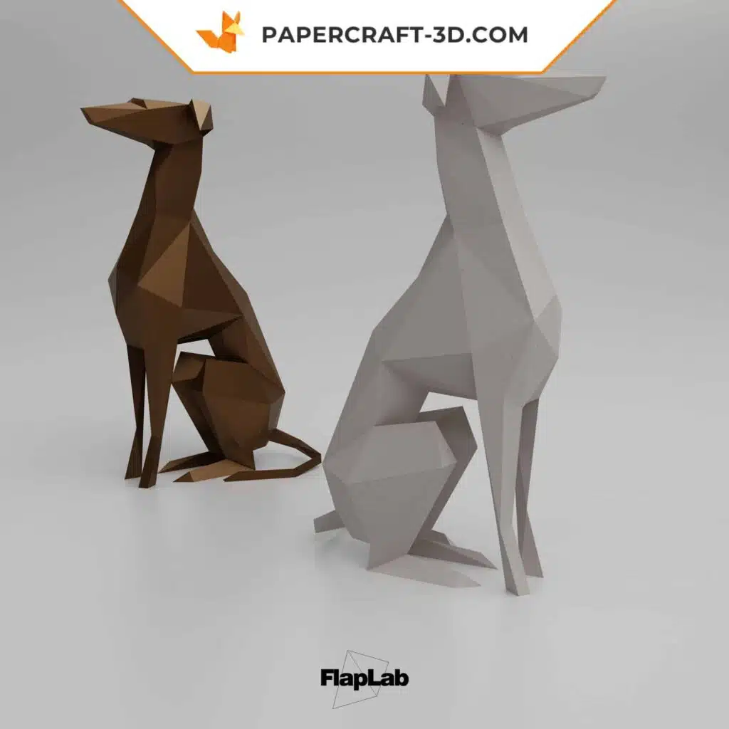 Papercraft sitzender Italienischer Windhund in Origami