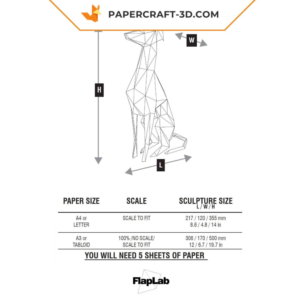 Papercraft lévrier italien assis en origami