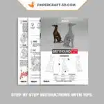 Papercraft sitzender Italienischer Windhund in Origami, Rückansicht