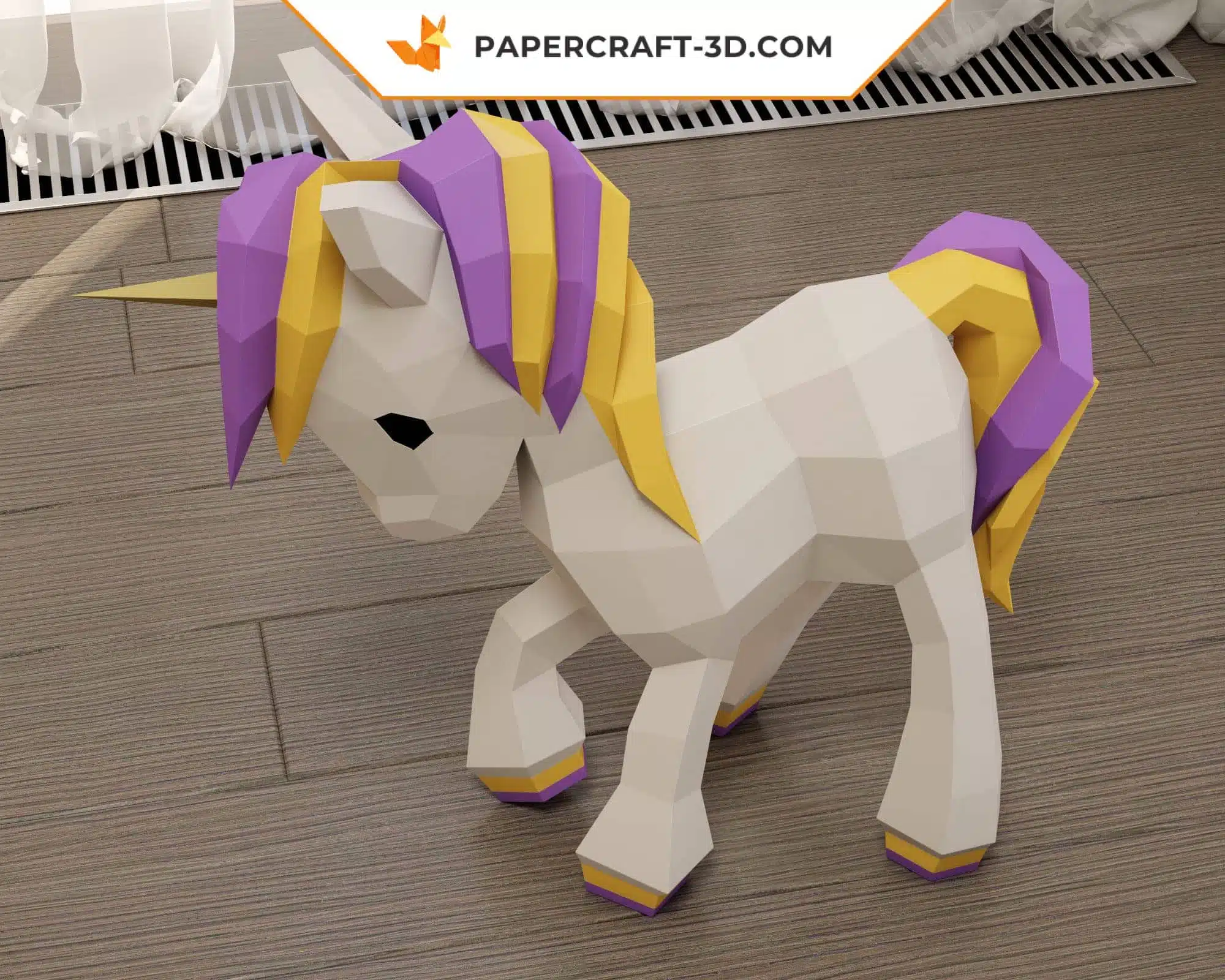 3D Origami Baby Unicorn Papercraft, assembled