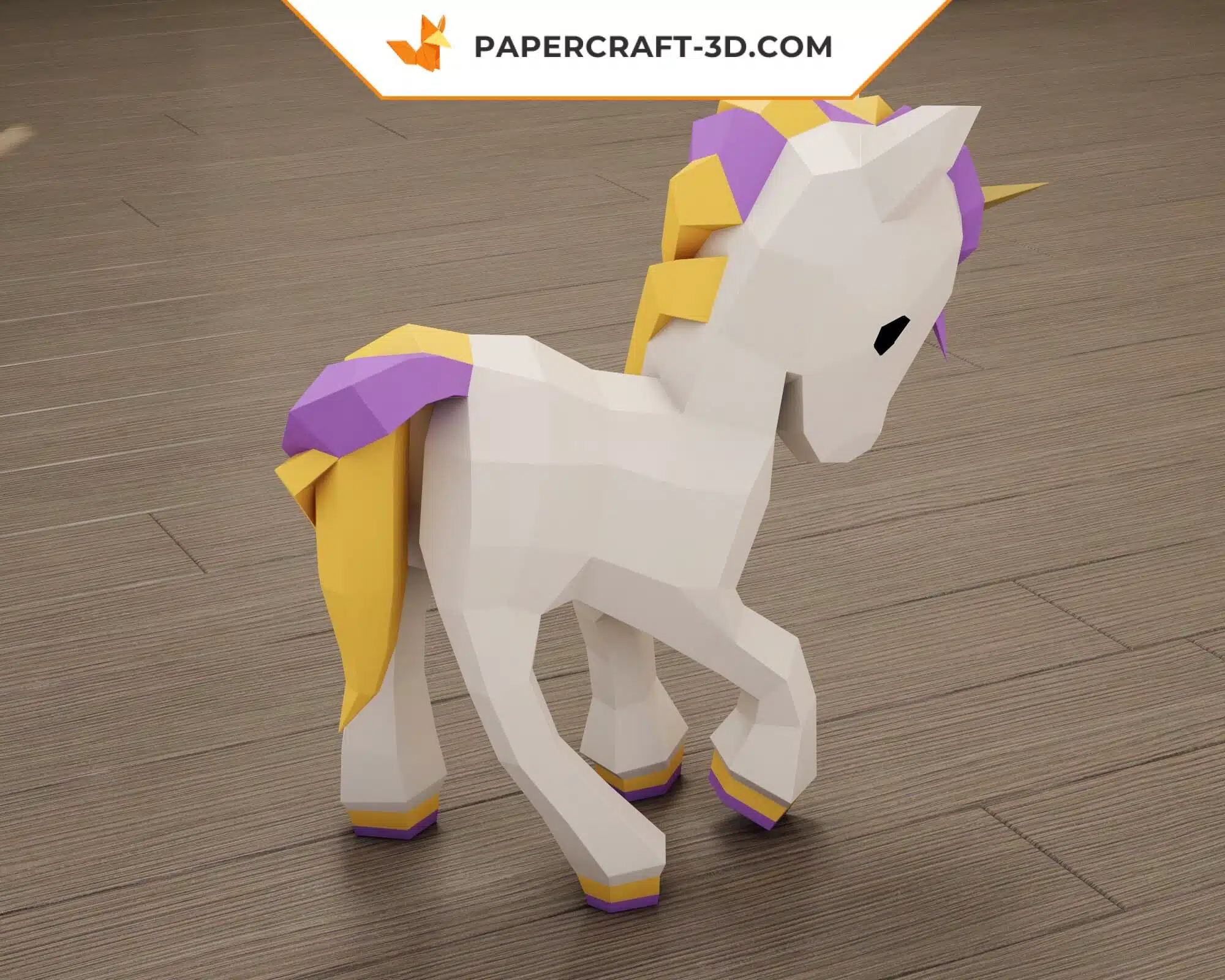 3D Origami Baby Unicorn Papercraft, back view