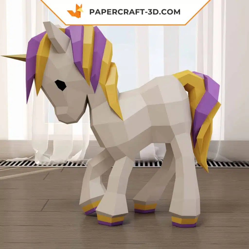 Papercraft Baby-Einhorn als 3D-Origami
