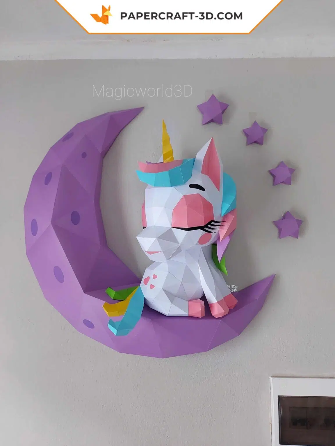 Papercraft unicornio en la luna en origami 3D Papercraft unicornio en la luna en origami 3D