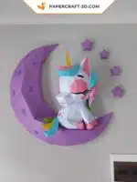 Papercraft de licorne sur lune en origami 3D