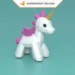 Papercraft licorne rose mignonne en origami 3D