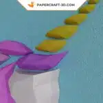 Papercraft cabeça de unicórnio de parede rosa e roxa em origami 3D