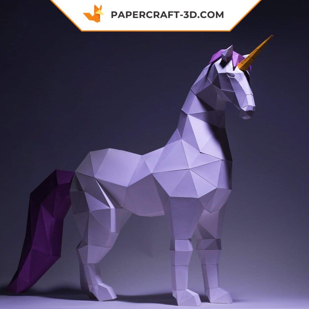 Papercraft unicorn in 3D origami