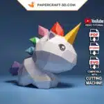 Papercraft de licorne mignonne en origami 3D